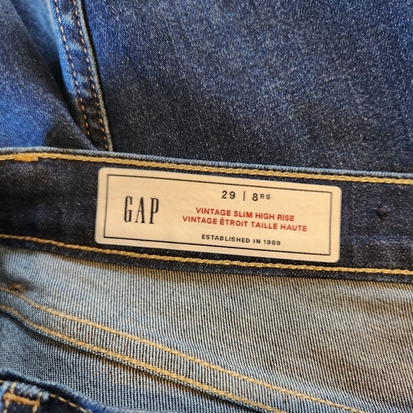 Gap Vintage Slim High Rise Jeans Cropped Ankle Raw Hem Stretch Dark Wash Size 29 - Picture 7 of 12